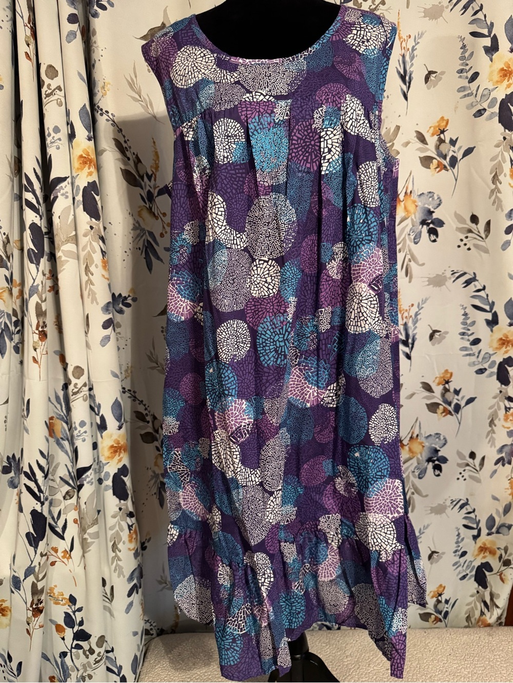 Anthony Richards Purple Printed Midi Dress with Blue & White Accents B 1